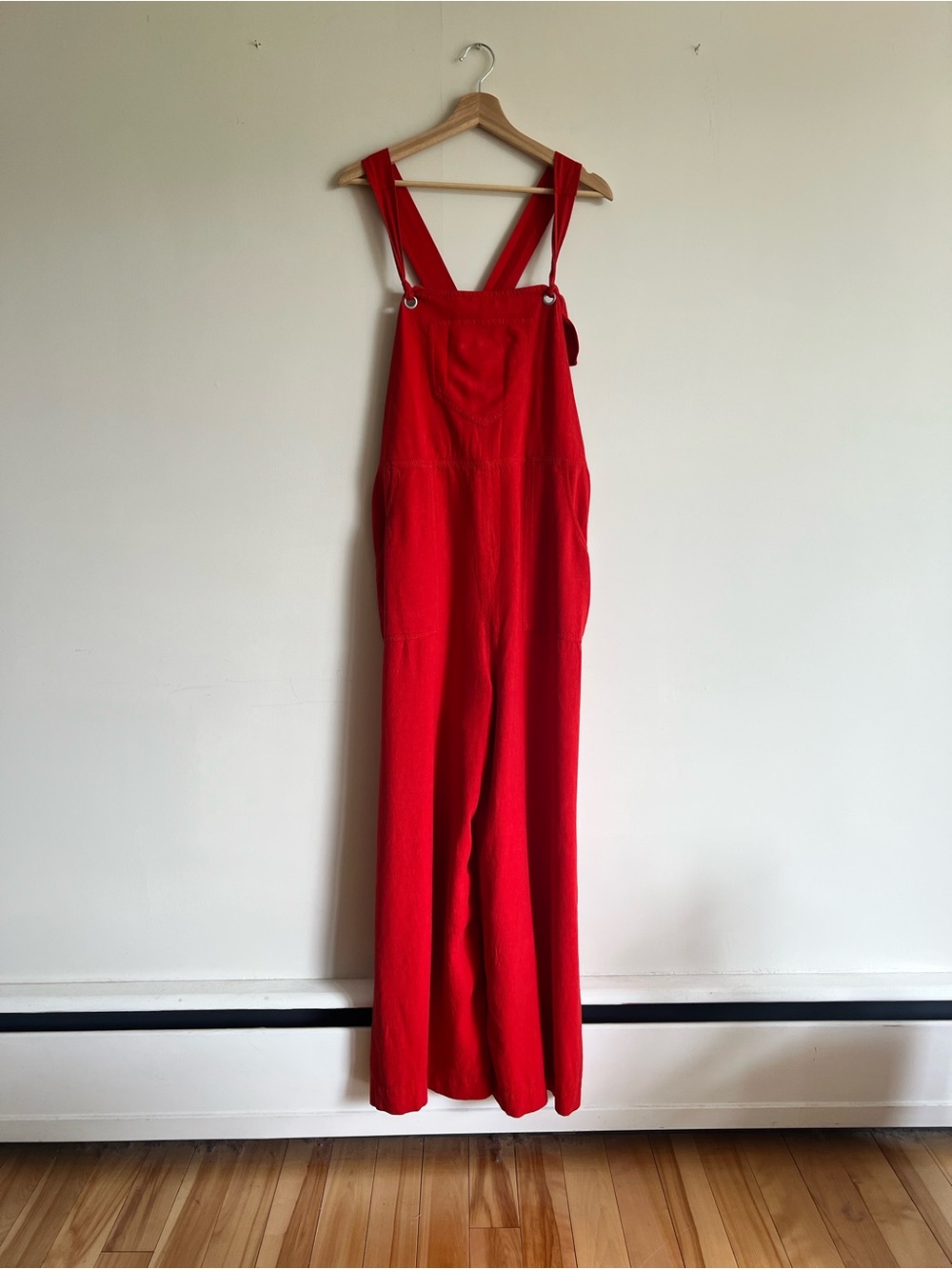 Anthropologie Red Linen Blend Wide Leg Overalls Jumpsuit XL